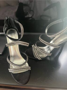 Caparros Black Strappy Rhinestone High Heels